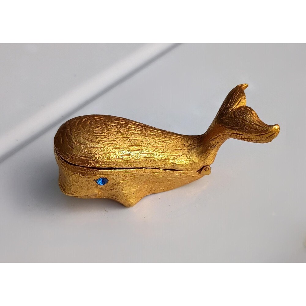 Vintage Whale-shaped Trinket/Pill Box with Tiny Tongs